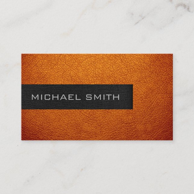 Monogramm Orange Leather Look Visitenkarte (Vorderseite)