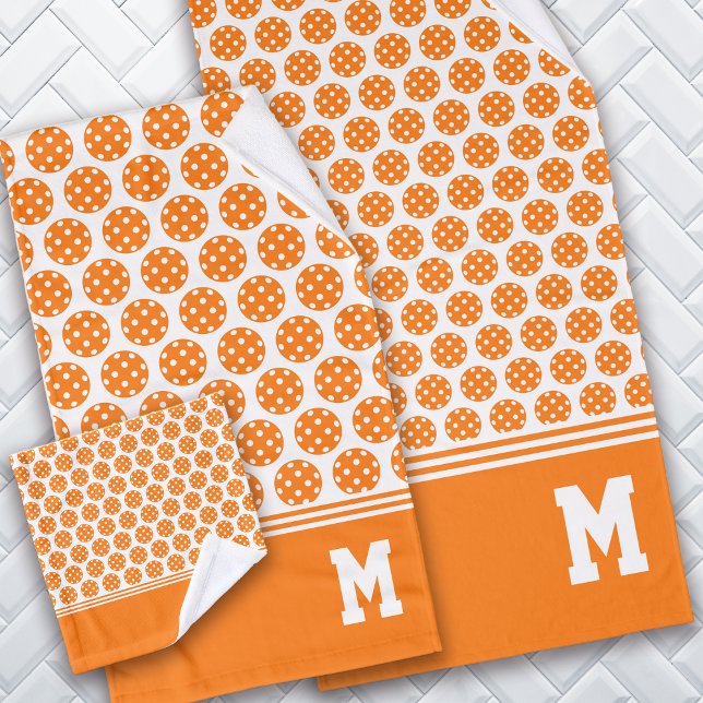 Monogramm Orange Pickleball Muster Badhandtuch Set (Von Creator hochgeladen)