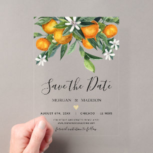Monogramm Orange Save the Date Acryleinladungen