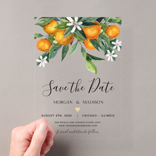 Monogramm Orange Save the Date Acryleinladungen (Insitu (Handheld))
