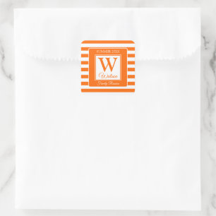 Monogramm Orange Streifen Sommer Familienwiederver Quadratischer Aufkleber