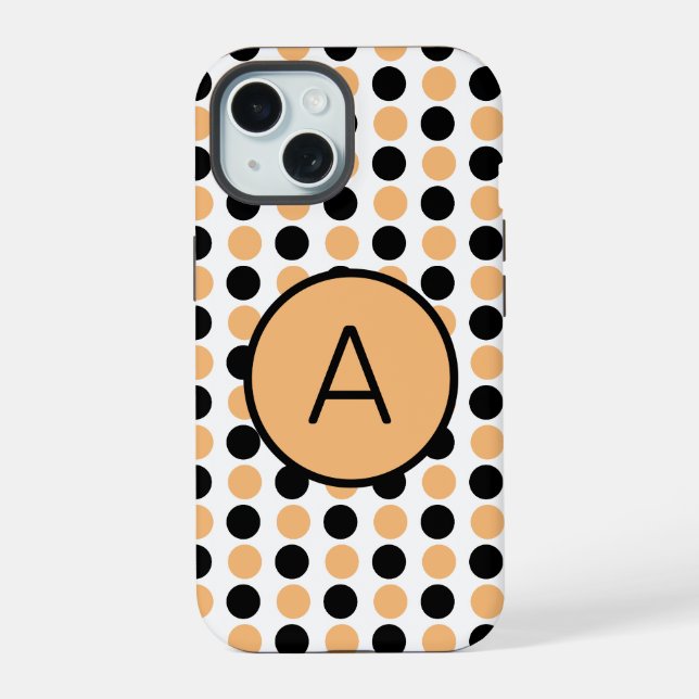 Monogramm Orange und Schwarz iPhone 15 Hülle (Rückseite)