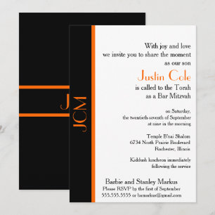 Monogramm Orangenschwarz Bar Mitzvah Einladung