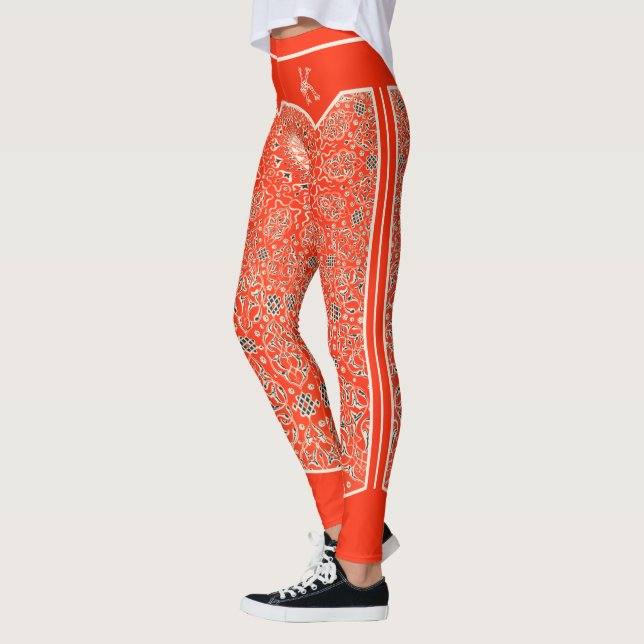 Monogramm Oriental Orange Red Arabesques Leggings (Links)