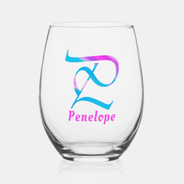 Monogramm "P" Abstrakter Frühling rosa Weinglas Ohne Stiel (Vorderseite)