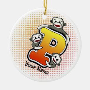 Monogramm P Sockenaffe Keramik Ornament