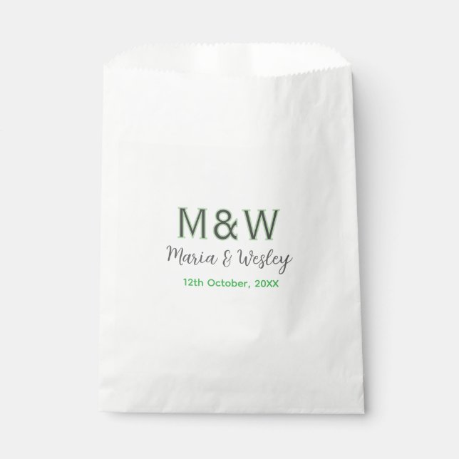 Monogramm Paar graugrüne moderne romantische Datum Geschenktütchen (Vorderseite)