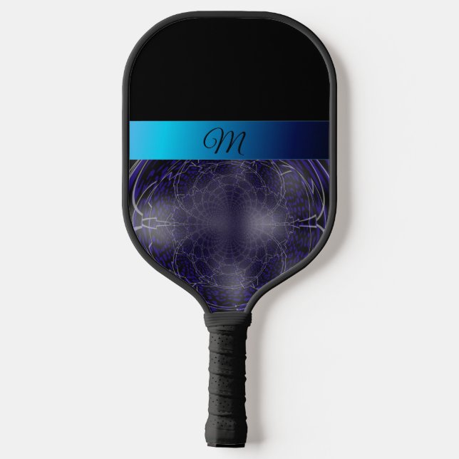 Monogramm-Paddel mit blauem Fraktal Pickleball Schläger (Rückseite)