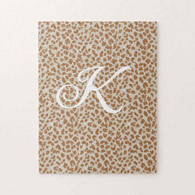 Monogramm Pantherfell hellbraunes Muster Name Buch (Vertikal)