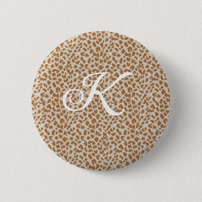 Monogramm Pantherfell hellbraunes Muster Name Buch Button (Vorderseite)