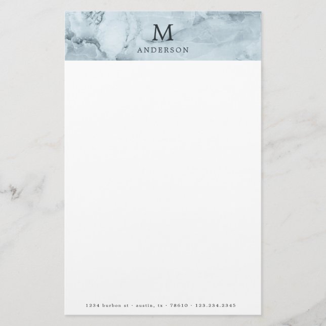 Monogramm-Papier aus männlich-blauem Marmor Briefpapier (Vorderseite)