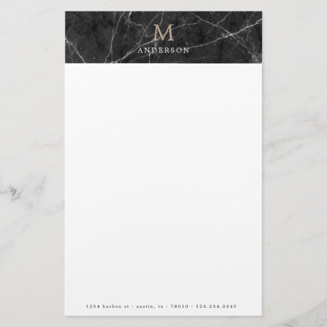 Monogramm-Papier aus schwarzem männlichem Marmor Briefpapier (Vorderseite)