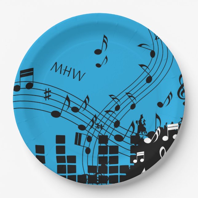 Monogramm-Papier-Teller der Musik-Illustration Pappteller (Vorderseite)