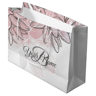 Monogramm Party Rosa Weiße Blume Wasserfarbe Silbe Große Geschenktüte
