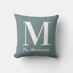 Monogramm-Pastell-Aquamarin-Throw-Pilz der großen Kissen