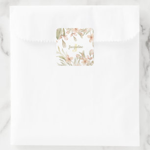 Monogramm Pastell Babyrosa Himmel Baby Blumen Desi Quadratischer Aufkleber