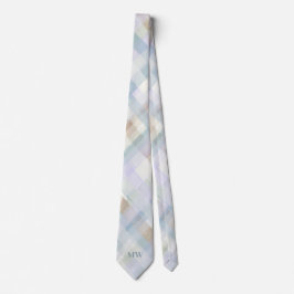Monogramm Pastell Karo Tartan Puderblau Creme Krawatte