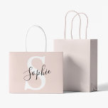 Monogramm Pastell mit Personalisiertem modernen Na Große Geschenktüte<br><div class="desc">Monogramm Pastell mit Personalisiertem modernen Namen Pink</div>