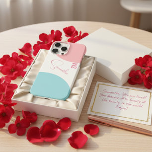 Monogramm Pastell Rosa Blau Abstrakt Benutzerdefin iPhone 16 Pro Max Hülle