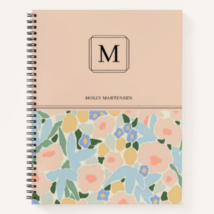Monogramm Pastell Rosa Hellblau Blumenmuster Nicht Notizbuch
