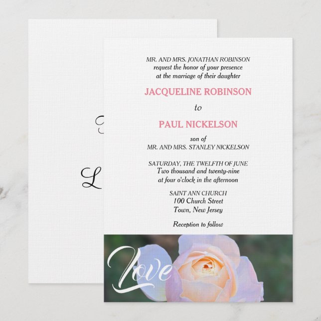 Monogramm Pastell Rosa Rose Gemeinsam in Liebe Einladung (Vorne/Hinten)