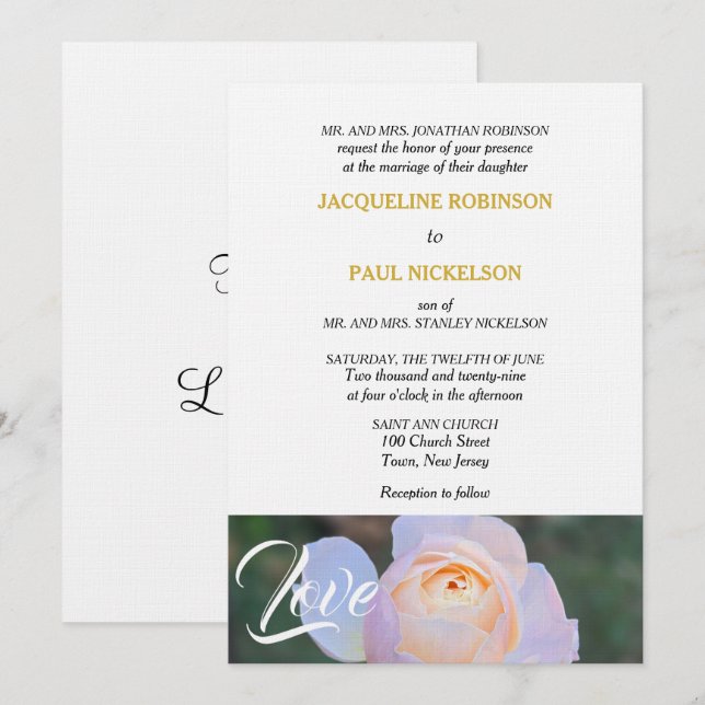 Monogramm Pastell Rosa Rose Gold in Liebe Einladung (Vorne/Hinten)