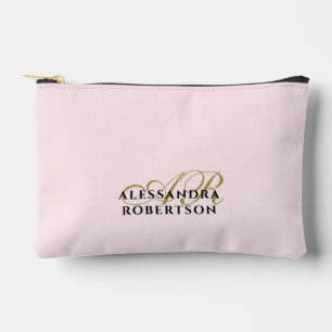 Monogramm Pastellrosa Gold Schwarz Minimalistisch Zubehörtasche
