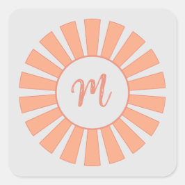 Monogramm Peach Gray Sun Strahlen Initial "M" Quadratischer Aufkleber