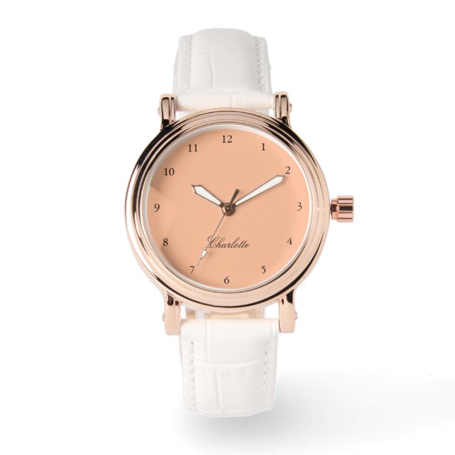 Monogramm Peach Modern Minimalistisch Armbanduhr (Vorderseite)