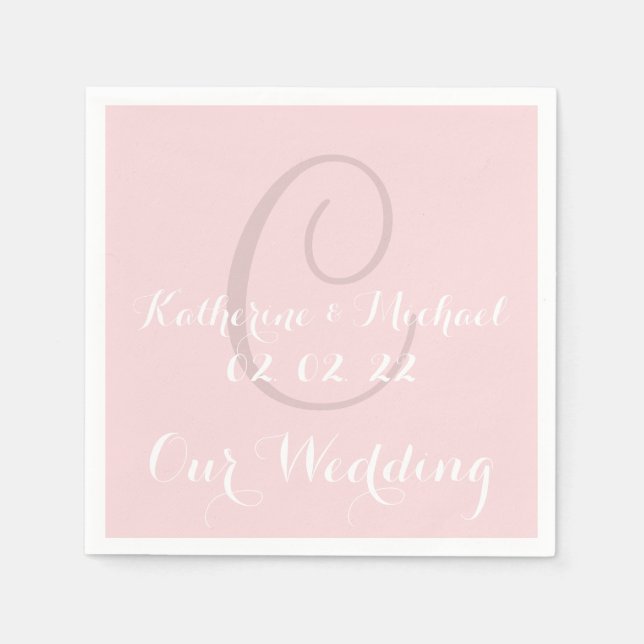 Monogramm Pellrosa Klassisches Hochzeitspapier Nap Serviette (Vorderseite)