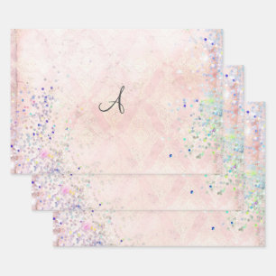 Monogramm Personalisieren Rosa Glitter Elegant Tre Geschenkpapier Set