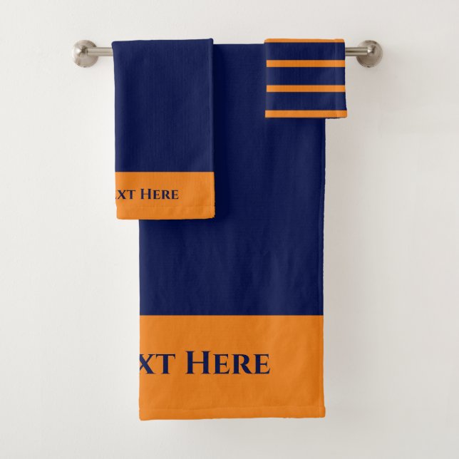 Monogramm Personalisiert Orange Blue Streifen fest Badhandtuch Set (Insitu)