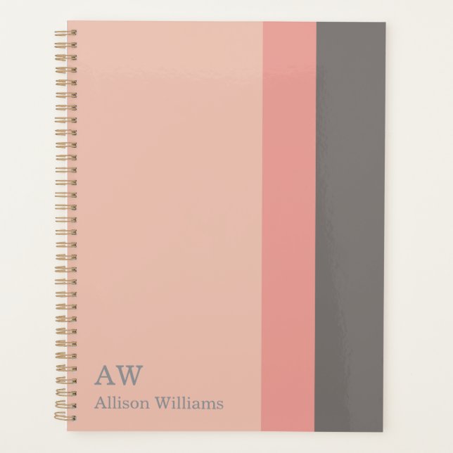 Monogramm Personalisiert Pink, Rose Sand & Grau Planer (Vorderseite)