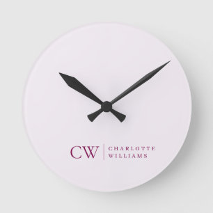 Monogramm Personalisiert rosa Anfangsklemme Runde Wanduhr