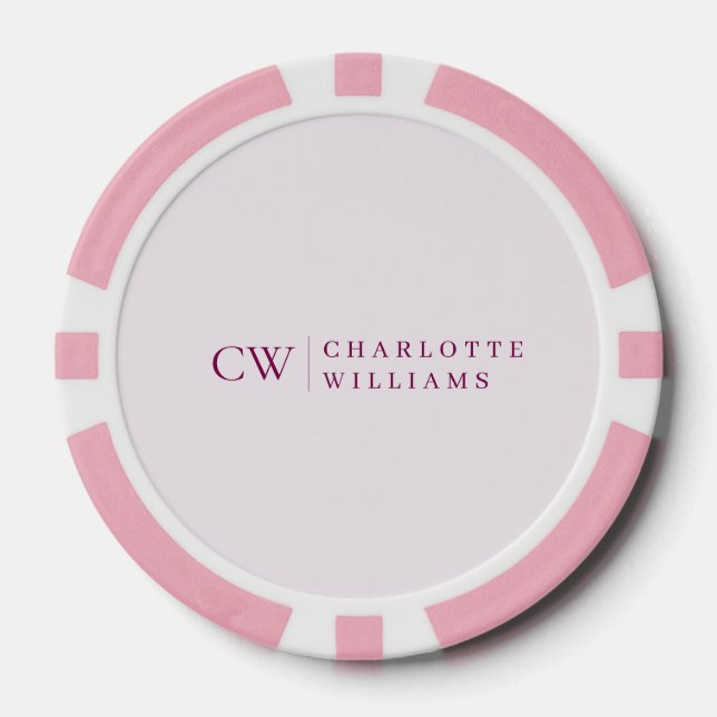 Monogramm Personalisiert rosa Initial-Poker-Chip Pokerchips (Vorderseite)