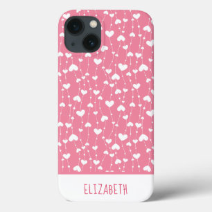 Monogramm personalisiert Rosa Weiße Herzen Mädchen Case-Mate iPhone Hülle
