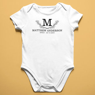 Monogramm personalisiert Schwarz-Weiß-Name Baby Strampler