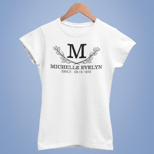 Monogramm personalisiert Schwarz-Weiß-Name T-Shirt