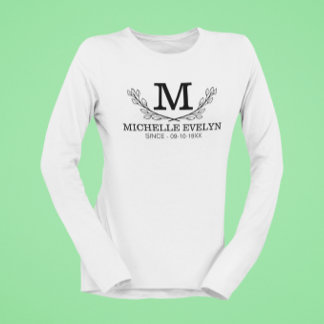 Monogramm personalisiert Schwarz-Weiß-Name T-Shirt