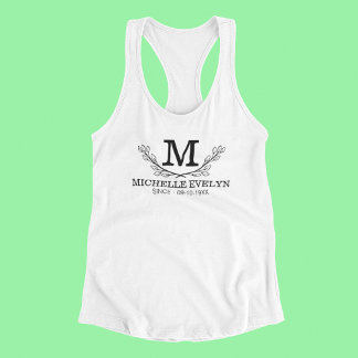 Monogramm personalisiert Schwarz-Weiß-Name Tank Top