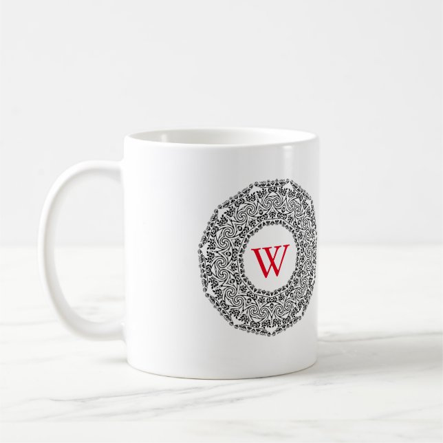 Monogramm Personalisiert Schwarz/Weiß-Swirbel-Desi Kaffeetasse (Links)