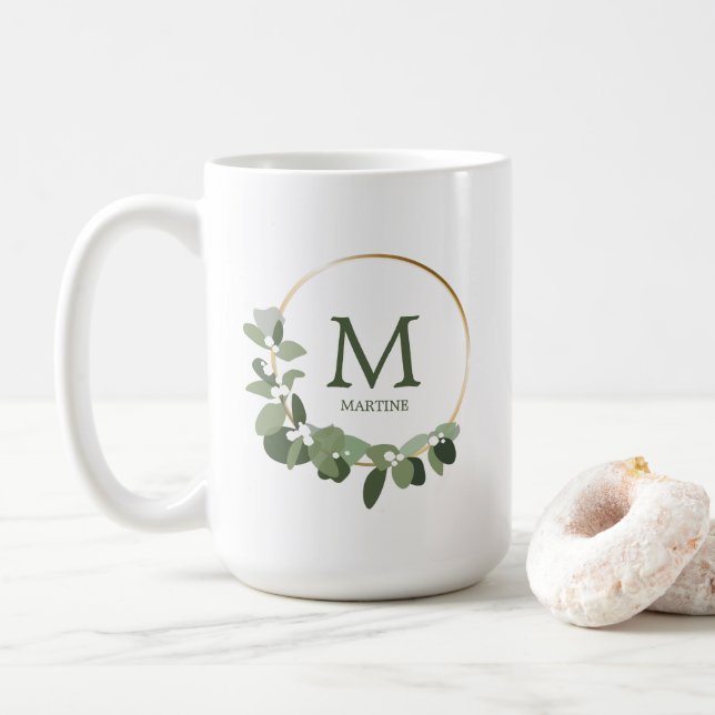 Monogramm Personalisiert Weihnachten Moderner Kran Kaffeetasse (Mit Donut)