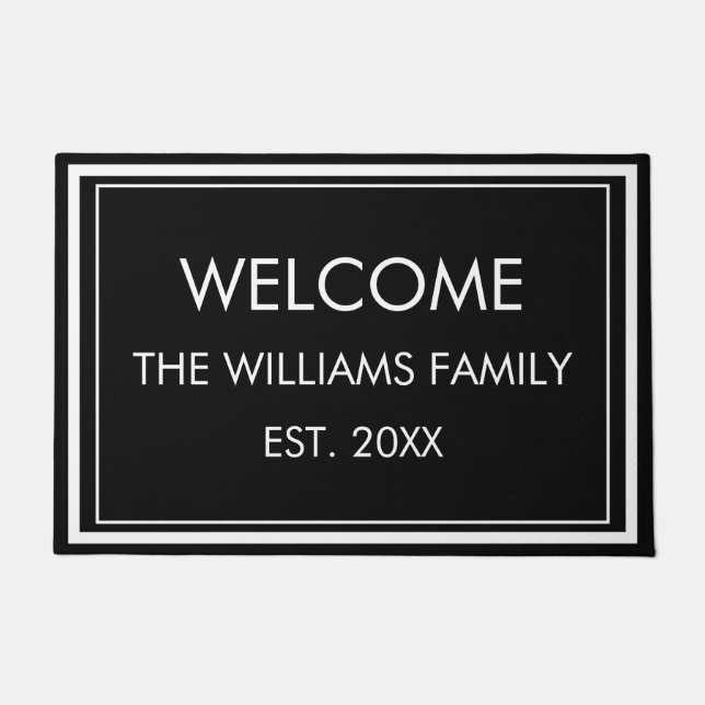 Monogramm personalisierte Familienname schwarz und Fußmatte (Vorderseite)