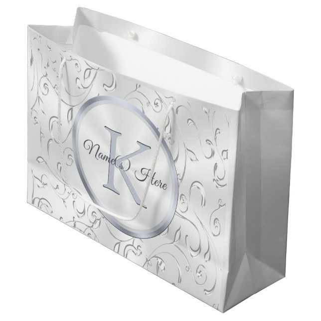 Monogramm, Personalisierte Hochzeitsgeschenktasche Große Geschenktüte (Vorderseite Schrägansicht)