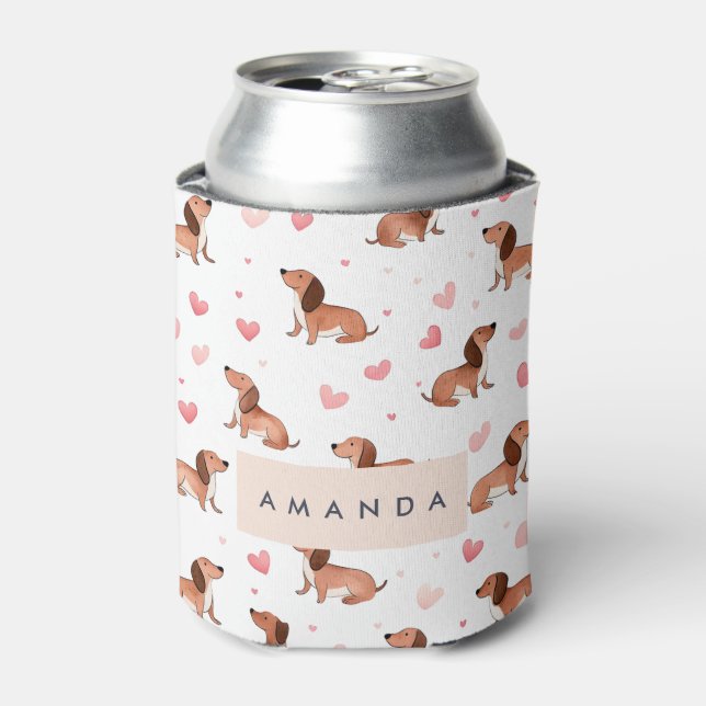 Monogramm Personalisierte Niedliche Dackel Dog Dosenkühler (Kanne Vorderseite)