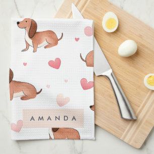 Monogramm Personalisierte Niedliche Dackel Dog Geschirrtuch