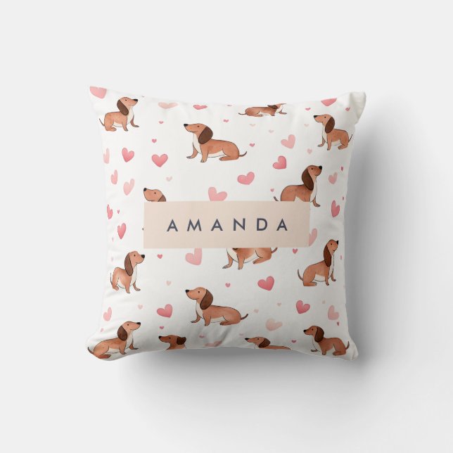 Monogramm Personalisierte Niedliche Dackel Dog Kissen (Vorderseite)