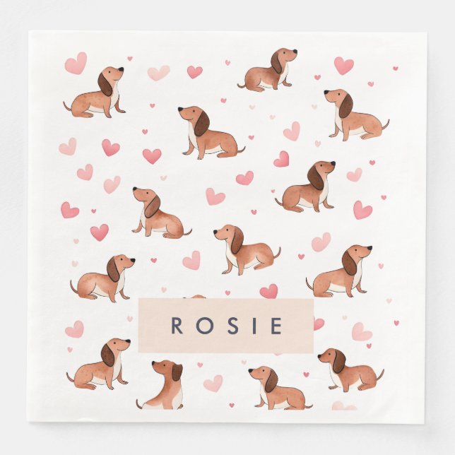 Monogramm Personalisierte Niedliche Dackel Dog Serviette (Vorderseite)