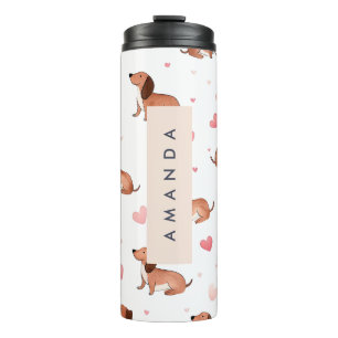 Monogramm Personalisierte Niedliche Dackel Dog Thermosbecher