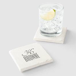 Monogramm | Personalisierte Schwarz-Weiß-Gestaltun Steinuntersetzer